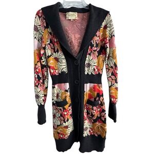Lia Molly of Anthropologie Floral Knit Hooded‎ Cardigan Sweater XS